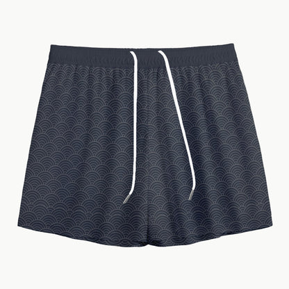 Navy Seigaiha Wave Pattern Japanese Shorts | Tengura Store