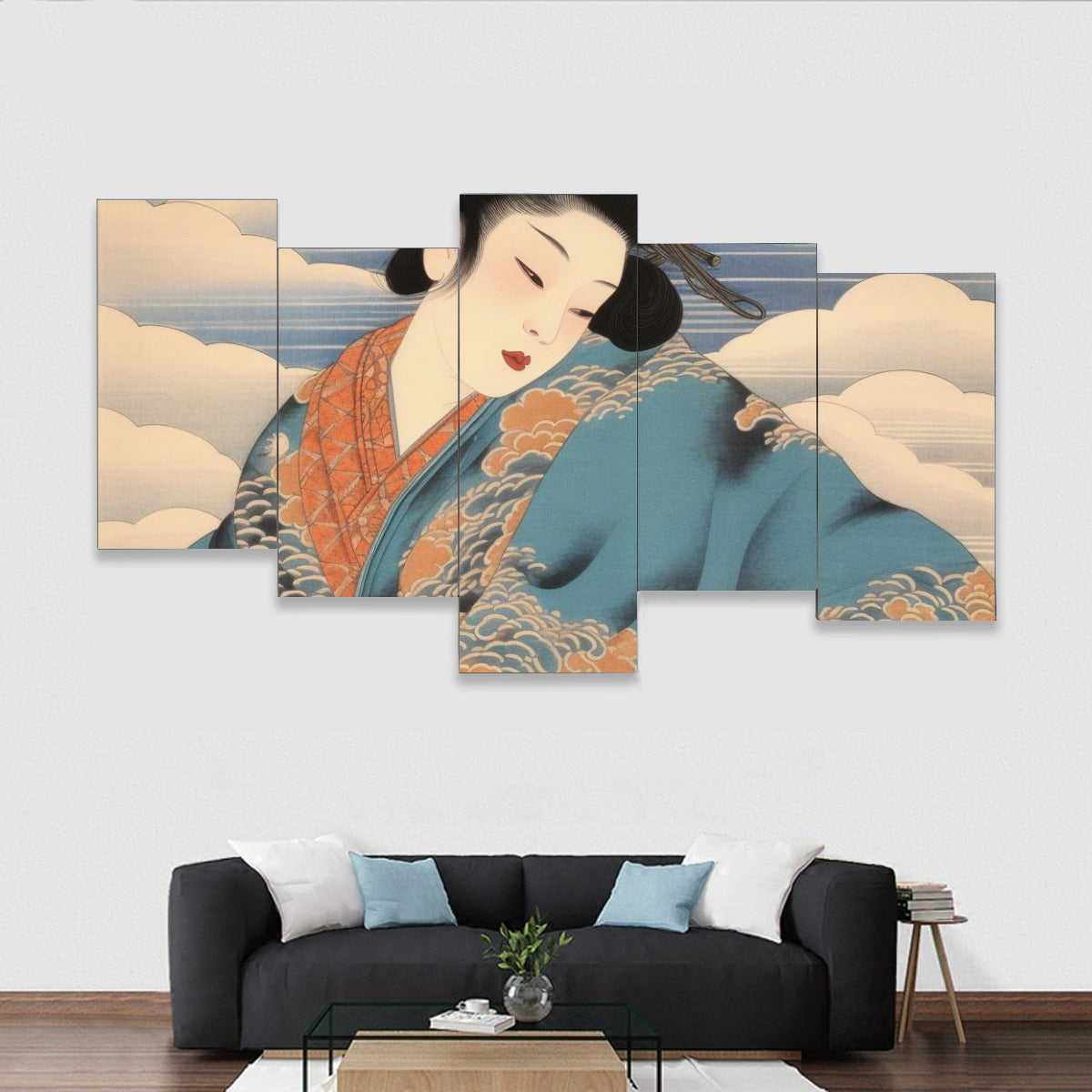 Tableau multi-panneaux sur toile – portrait de beauté japonaise | Tengura Store
