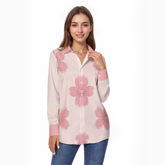 Japanese Sakura Print Button Up Cherry Blossom Blouse