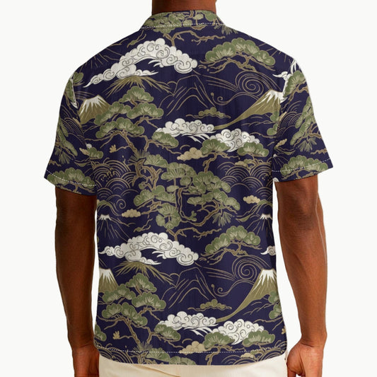 Navy Mountain Cloud Japanese Ukiyo-e Print Hawaiian Shirt 5XL | Tengura Store