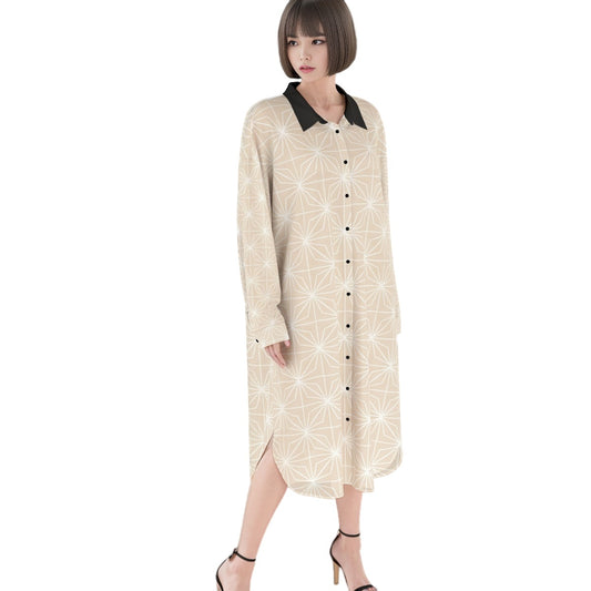 Shirt Dress Asanoha Beige Japanese Geometry | Tengura Store