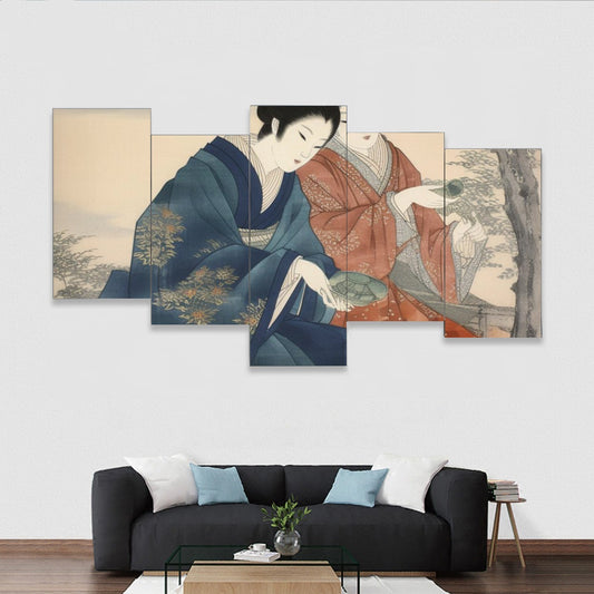 Traditional Japanese Daily Life Scene Canvas Wall Set