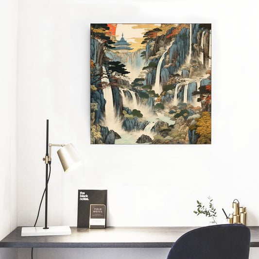 Japanese Waterfall Mountain Landscape Canvas