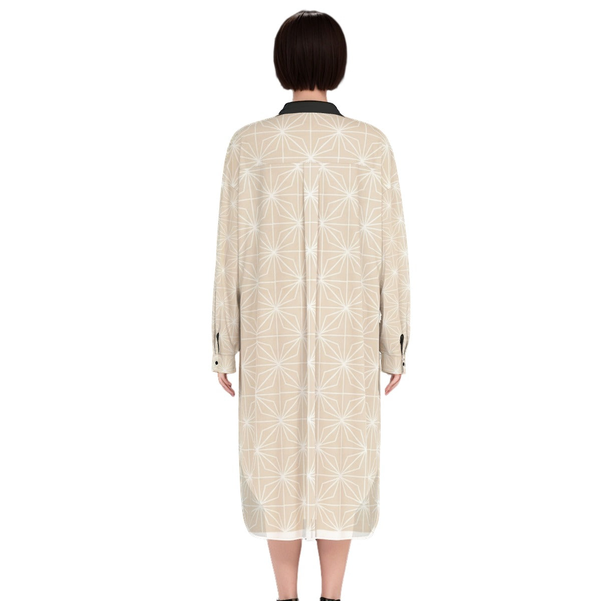 Shirt Dress Asanoha Beige Japanese Geometry | Tengura Store