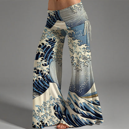 Great Wave Hakama Pants Wide Leg Japanese Print