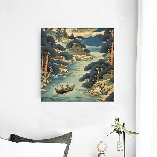 Serene Japanese River Scene Wall Canvas Art