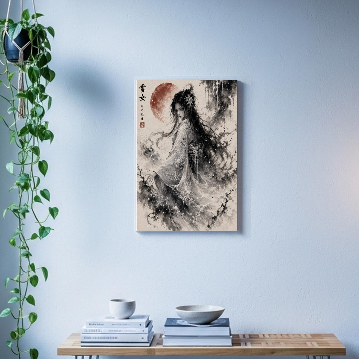 Yuki-onna Snow Spirit Sumi-e Canvas Print White | Tengura Store