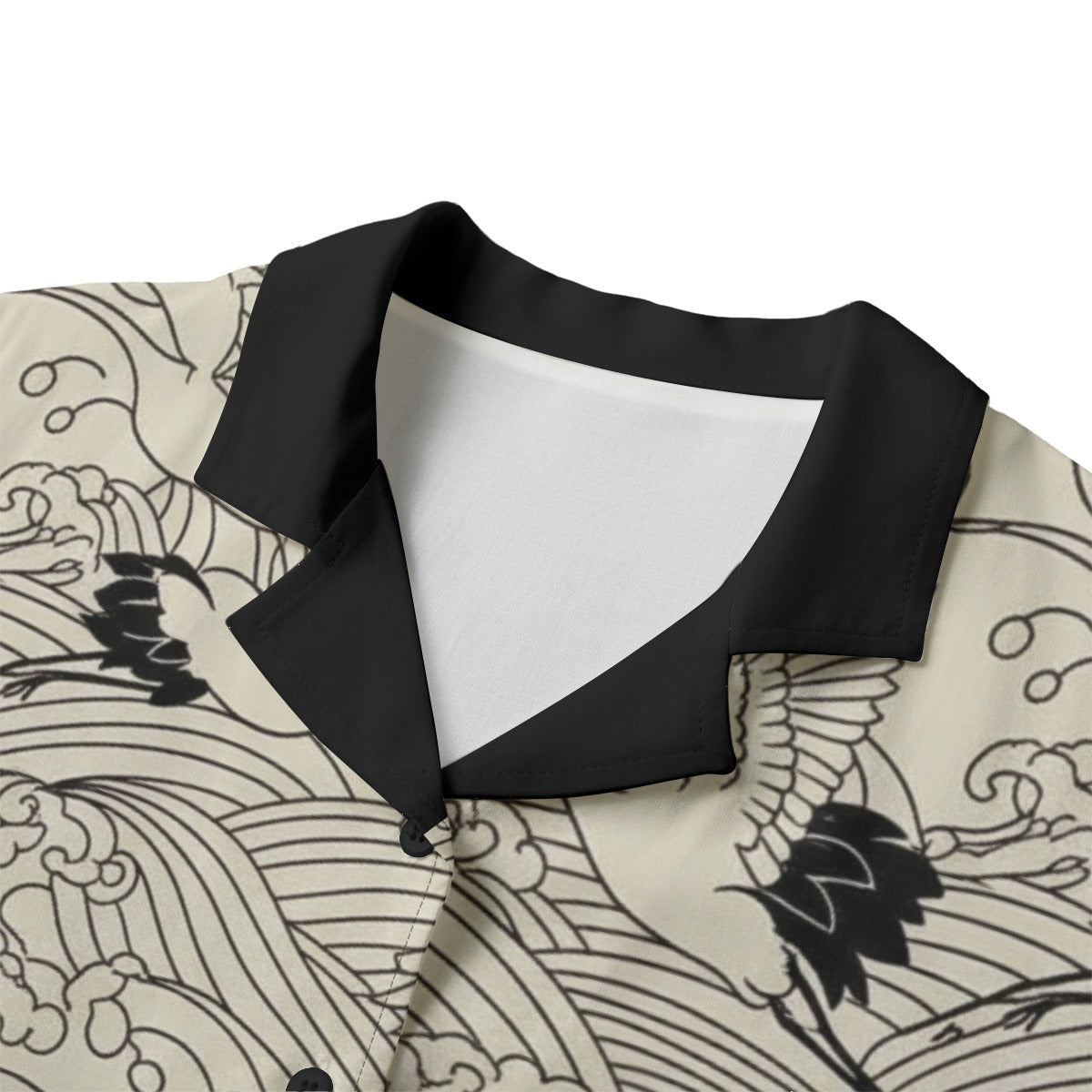 Japanese Waves and Crane Hawaii-Style Shirt Traditional Ukiyoe Design | Tengura Store
