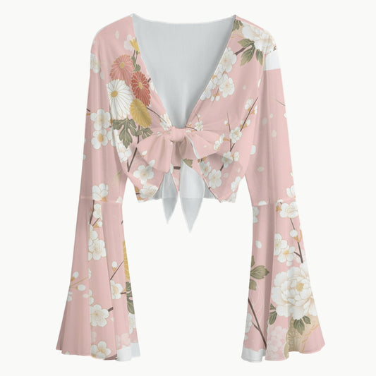 Pink Floral Crop Top with Tie Front Detail | Tengura Store