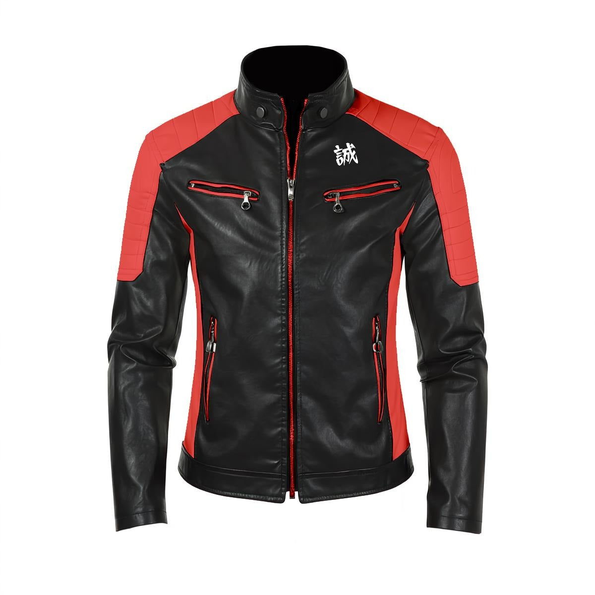 Samurai Code Men's Leather Jacket with Kanji Sincerity | Tengura Store