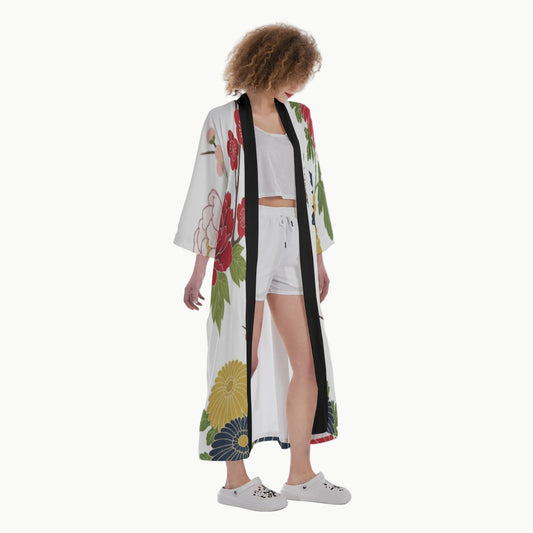 White Chrysanthemum Floral Japanese Kimono | Tengura Store