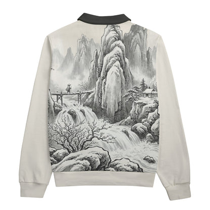 Japanese Artistic Unisex Sweatshirt | Winter Mountain Pass | Sumi-e Cotton | Tengura Store
