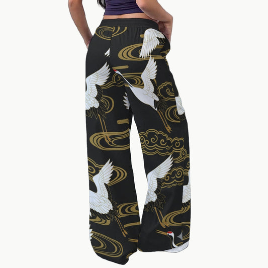 Black Crane Gold Cloud Japaense Wide Leg Casual Pants | Tengura Store