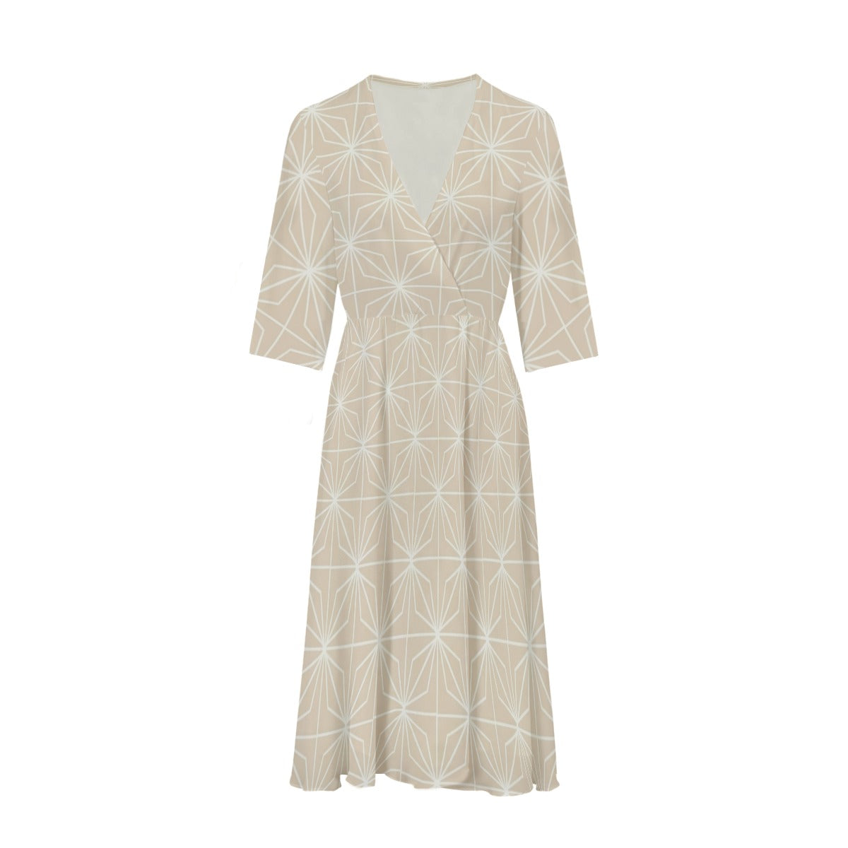 Beige Asanoha V-neck Wrap Dress | Tengura Store