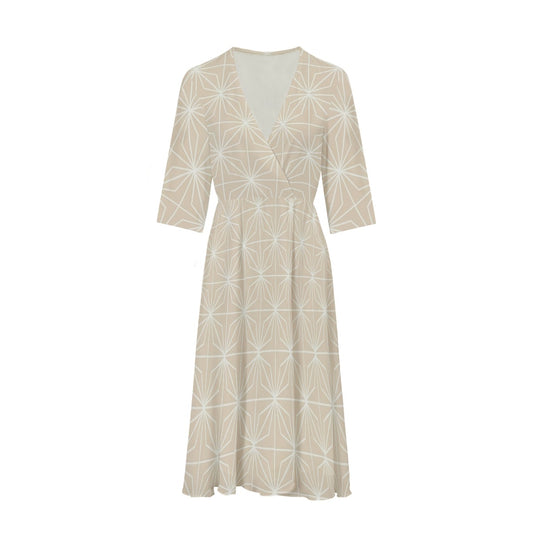 Beige Asanoha V-neck Wrap Dress | Tengura Store