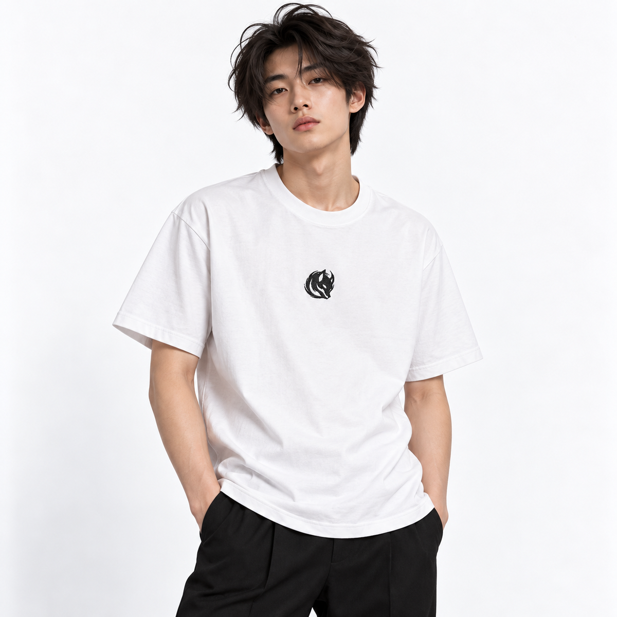 Kitsune Sign Embroidered T-Shirt | Tengura Store