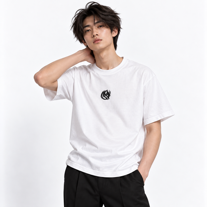 Kitsune Sign Embroidered T-Shirt White | Tengura Store