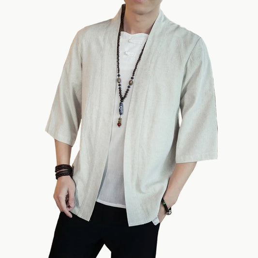 Men’s Kimono Shirt Light Beige Beige 2 | Tengura Store