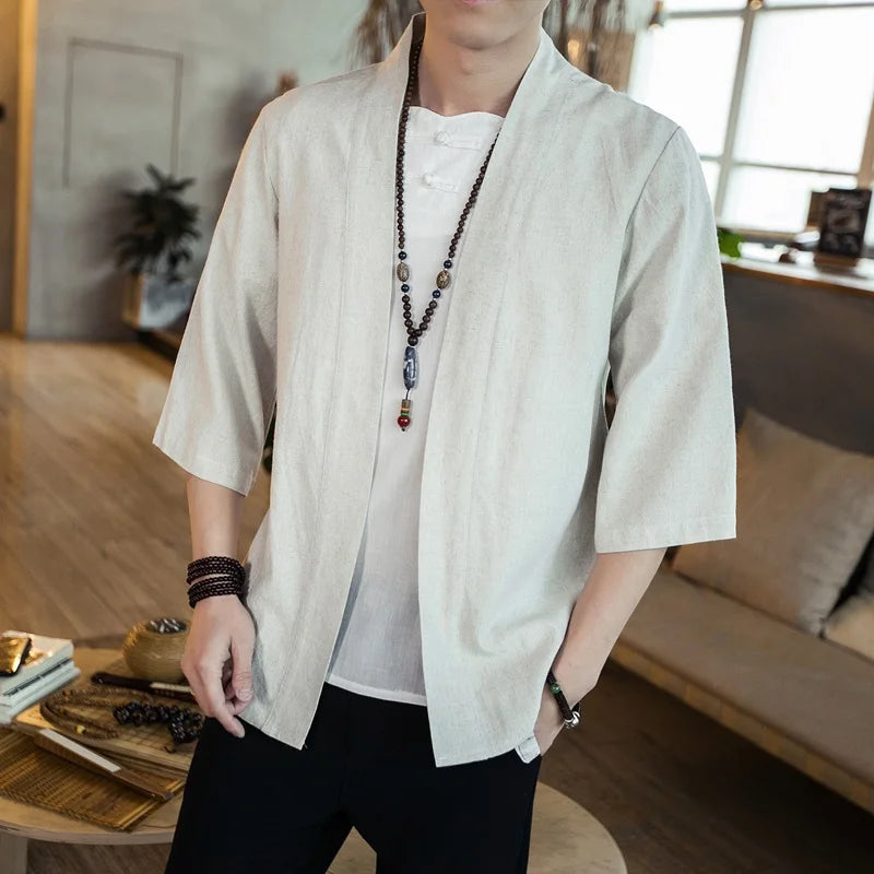 Men’s Kimono Shirt Light Beige | Tengura Store