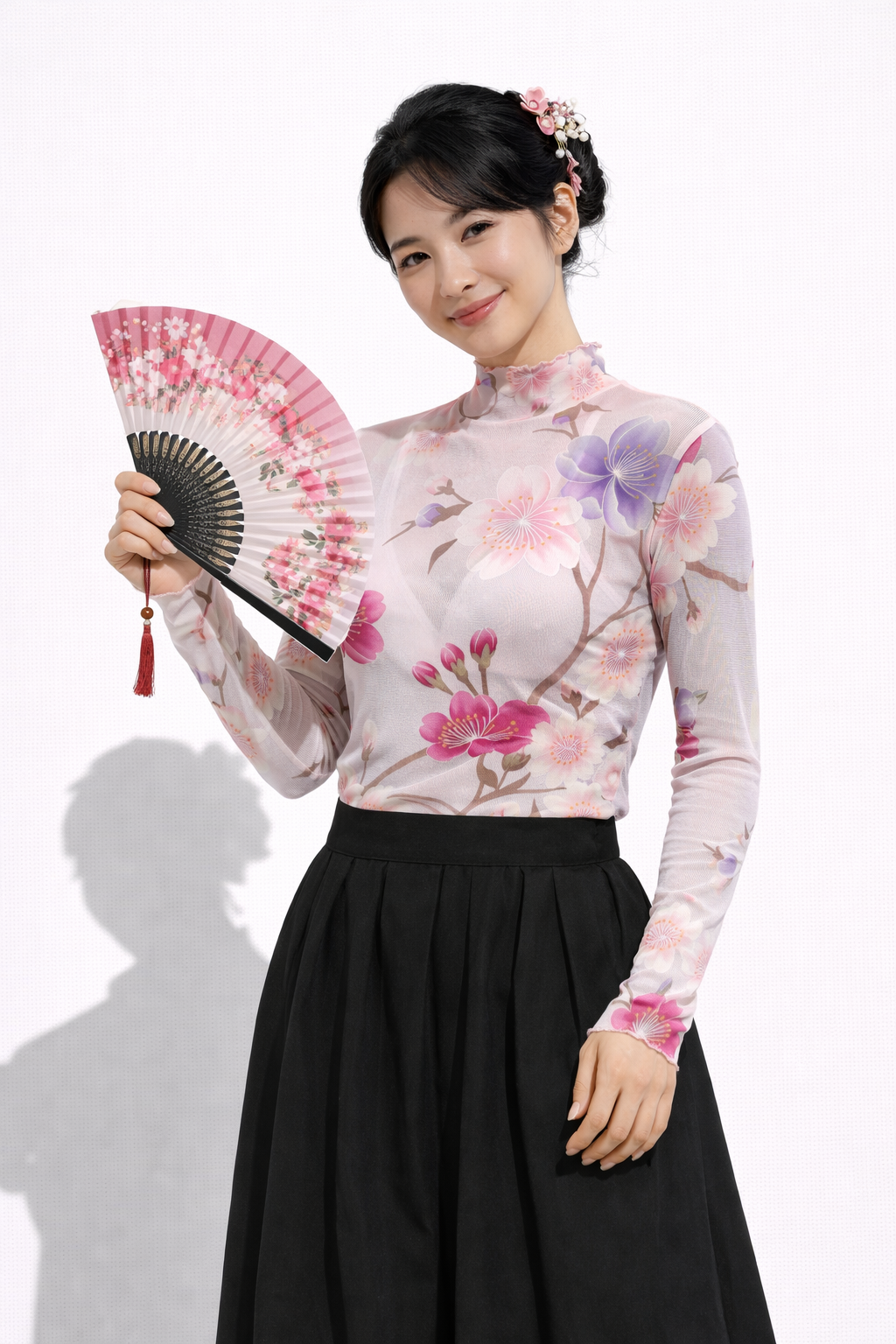 Pink Cherry Blossom - Japanese Long Sleeve Top