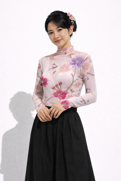 Pink Cherry Blossom - Japanese Long Sleeve Top