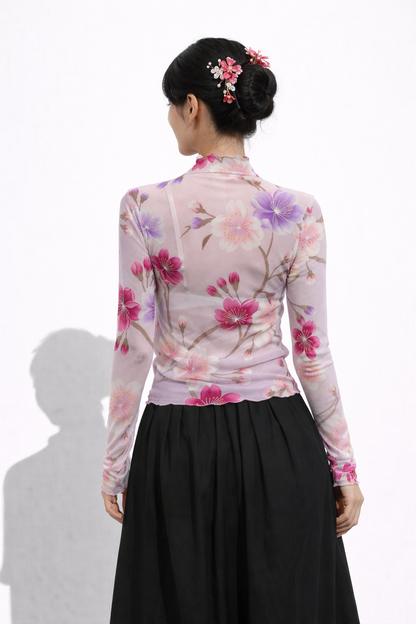 Pink Cherry Blossom - Japanese Long Sleeve Top