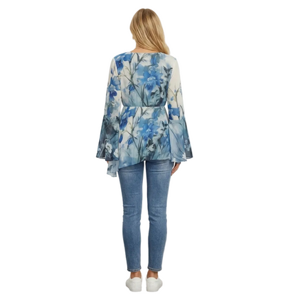 Blouse portefeuille japonaise à manches kimono à motif floral | Tengura Store