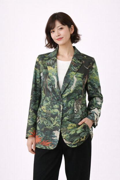 Japanese Jungle Blazer - Leopard & Tropical Forest Print Jacket