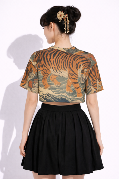 Japanese Tiger Art Cropped T Shirt | Tengura Store