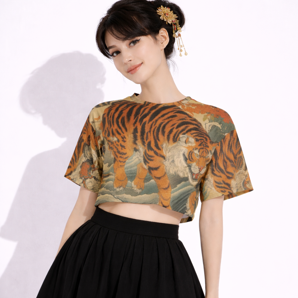 Japanese Tiger Art Cropped T Shirt | Tengura Store
