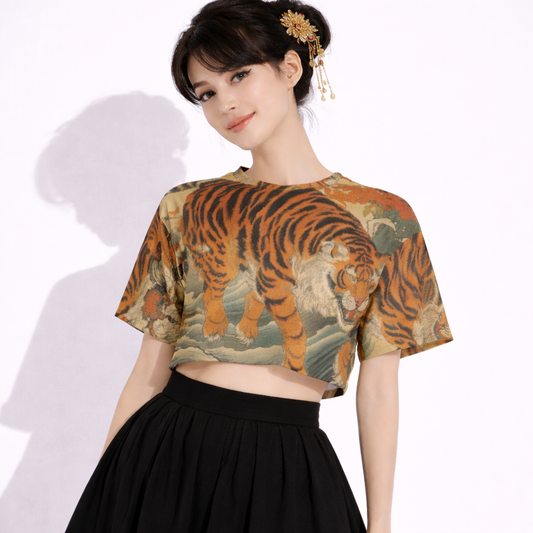 Japanese Tiger Art Cropped T Shirt | Tengura Store