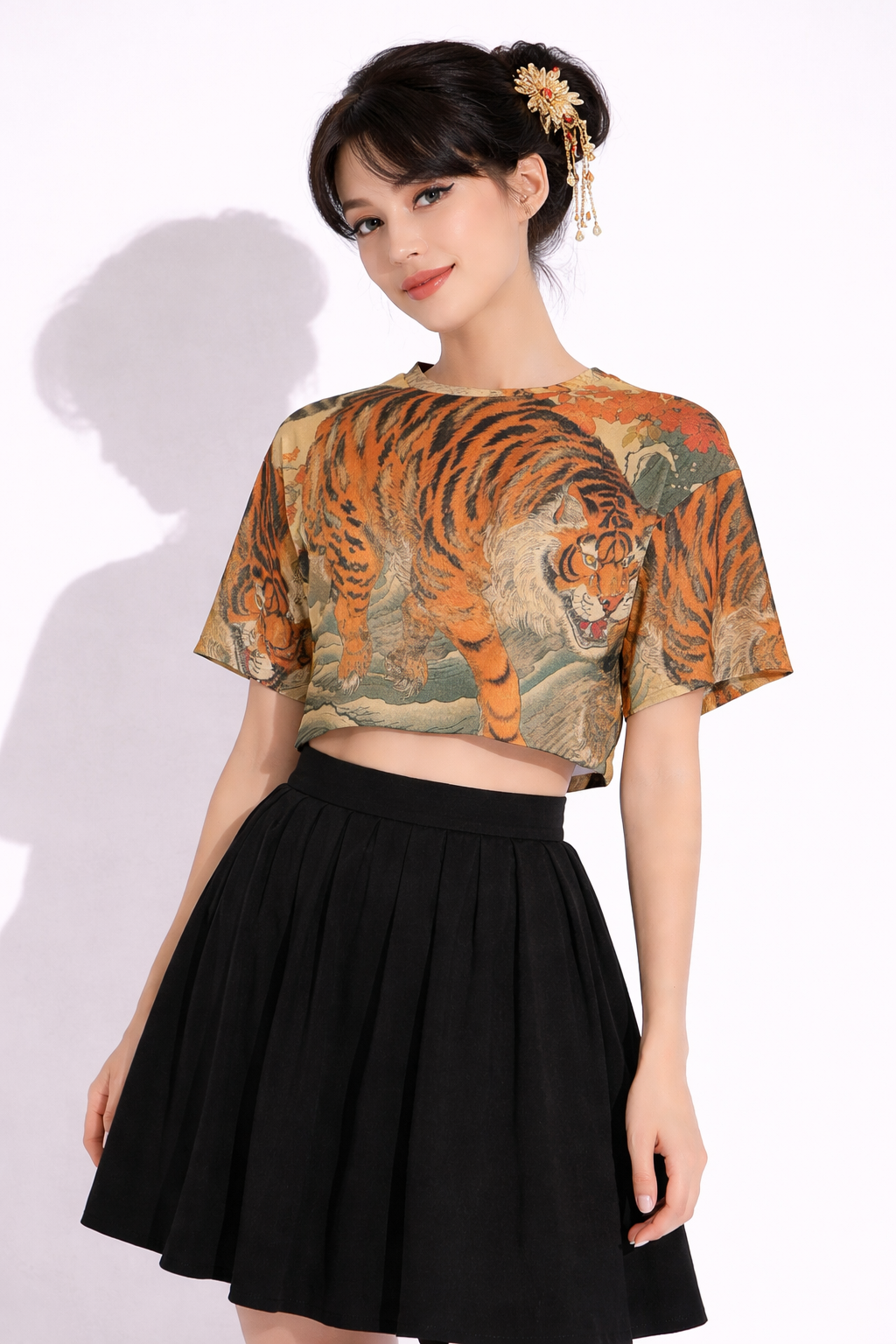 Japanese Tiger Art Cropped T Shirt | Tengura Store
