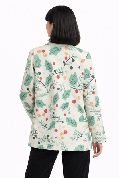 Veste blazer japonaise pour femme à imprimé feuilles et baies mélangées | Tengura Store