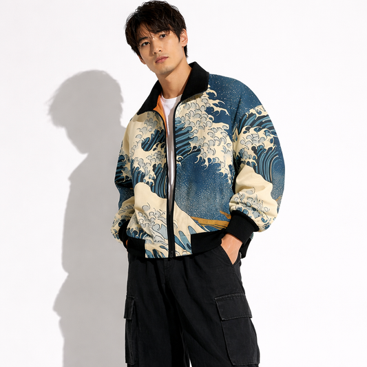Japanese Bomber Jacket Great Wave Art