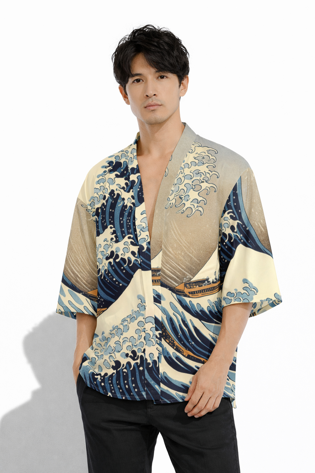 Great Wave Japanese Kimono Style Shirt | Tengura Store