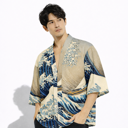 Great Wave Japanese Kimono Style Shirt | Tengura Store