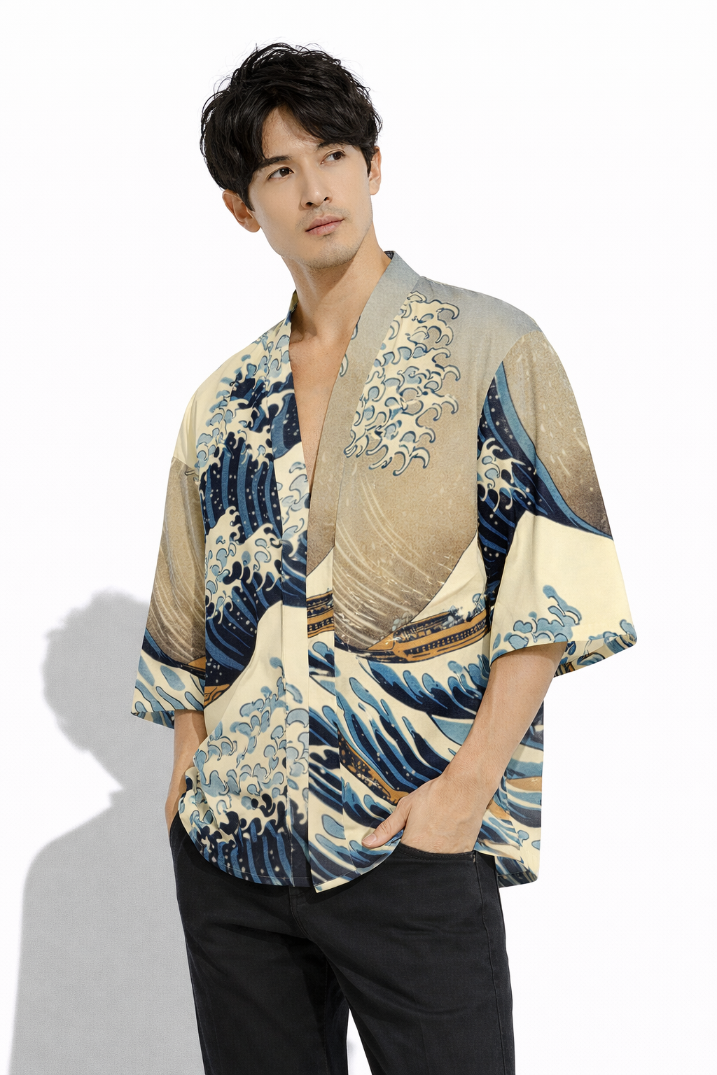 Great Wave Japanese Kimono Style Shirt | Tengura Store