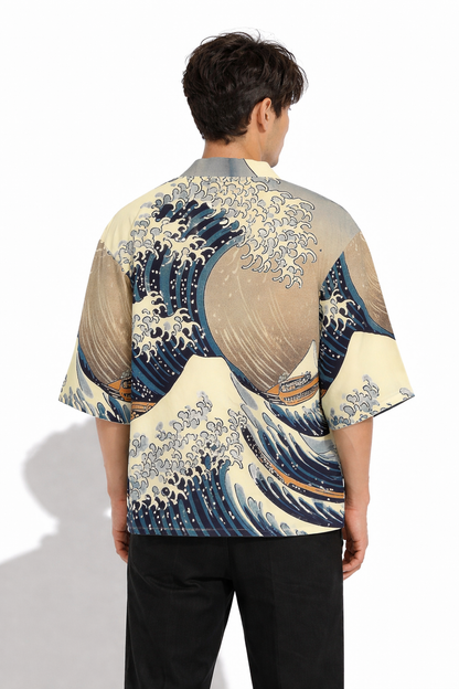 Great Wave Japanese Kimono Style Shirt | Tengura Store