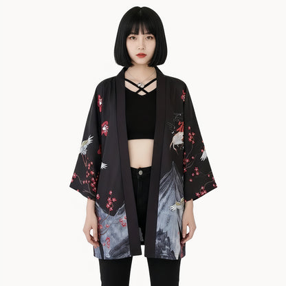 Giacca Haori da donna con gru e fiori di ciliegio