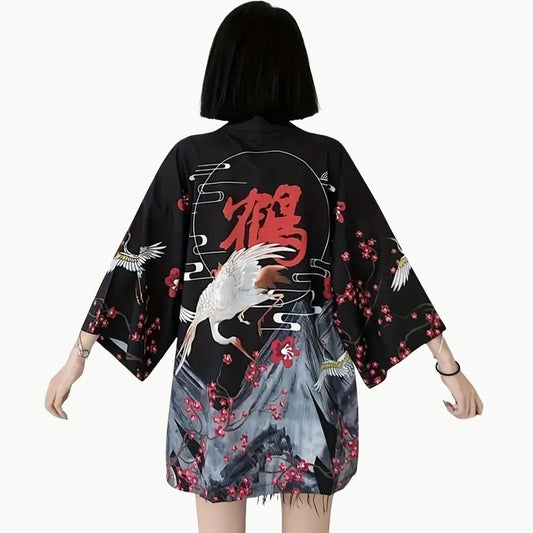 Women’s Haori Jacket with Cranes and Cherry Blossoms | Tengura Store