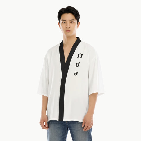 White Kimono Style Shirt Oda Clan Crest