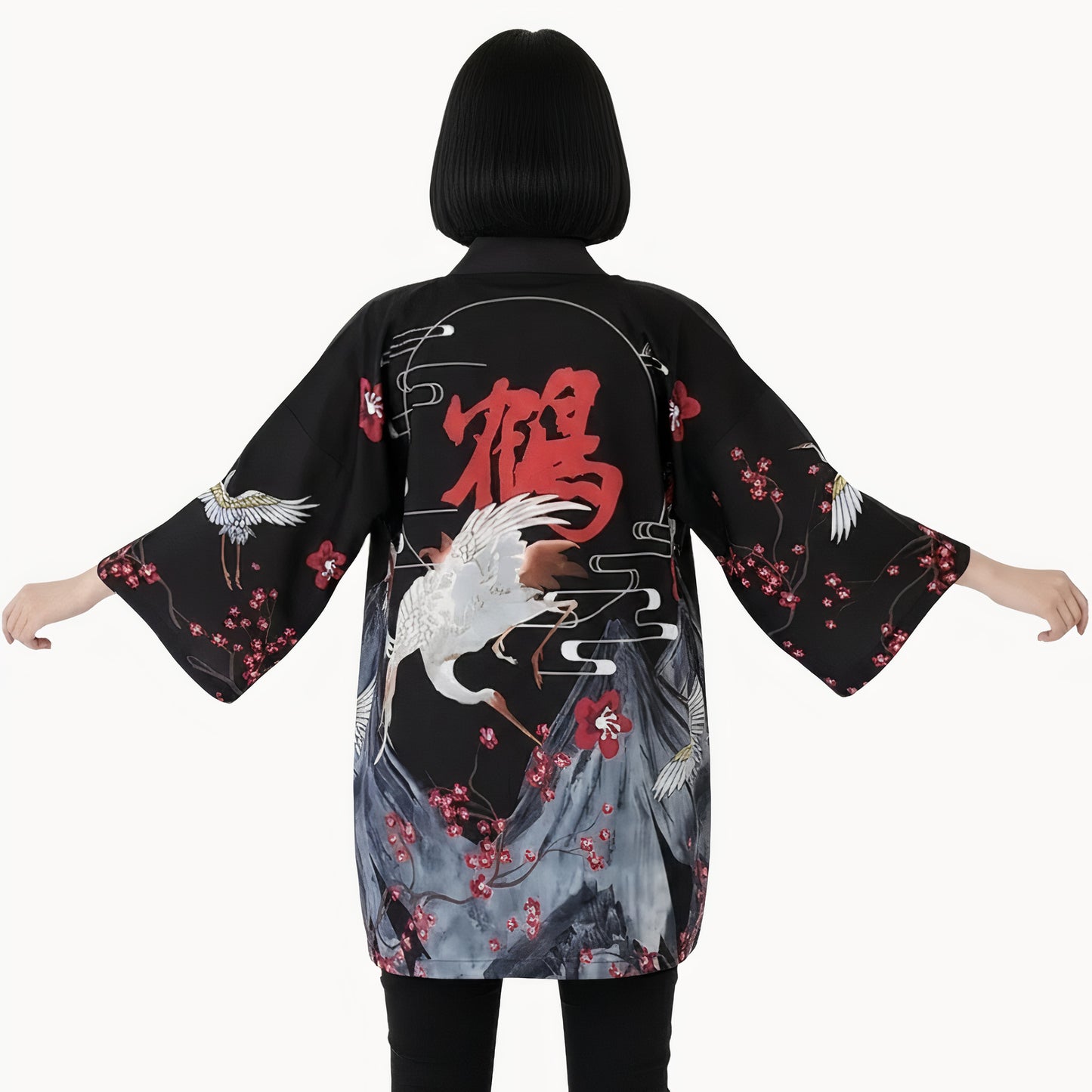 Giacca Haori da donna con gru e fiori di ciliegio