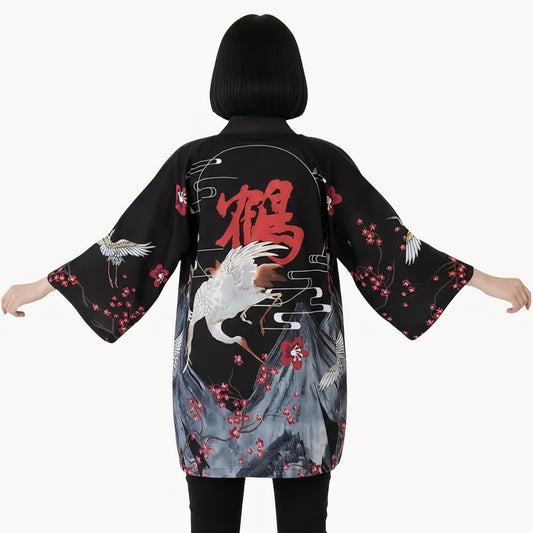 Giacca Haori da donna con gru e fiori di ciliegio
