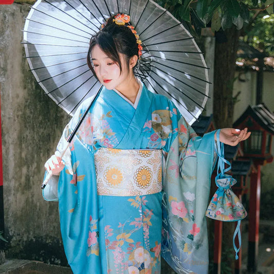 Japanese Kimono for Women - Blue Floral Summer | Tengura Store