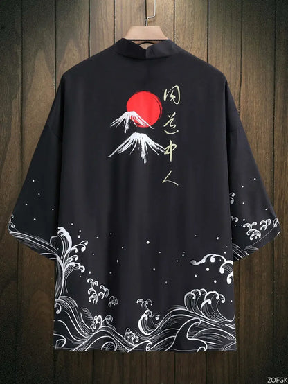Japanese Haori Jacket - Mt. Fuji & Ocean Waves | Tengura Store
