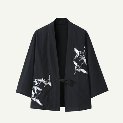 Japanese Haori Jacket - Crane Kimono Cardigan black | Tengura Store