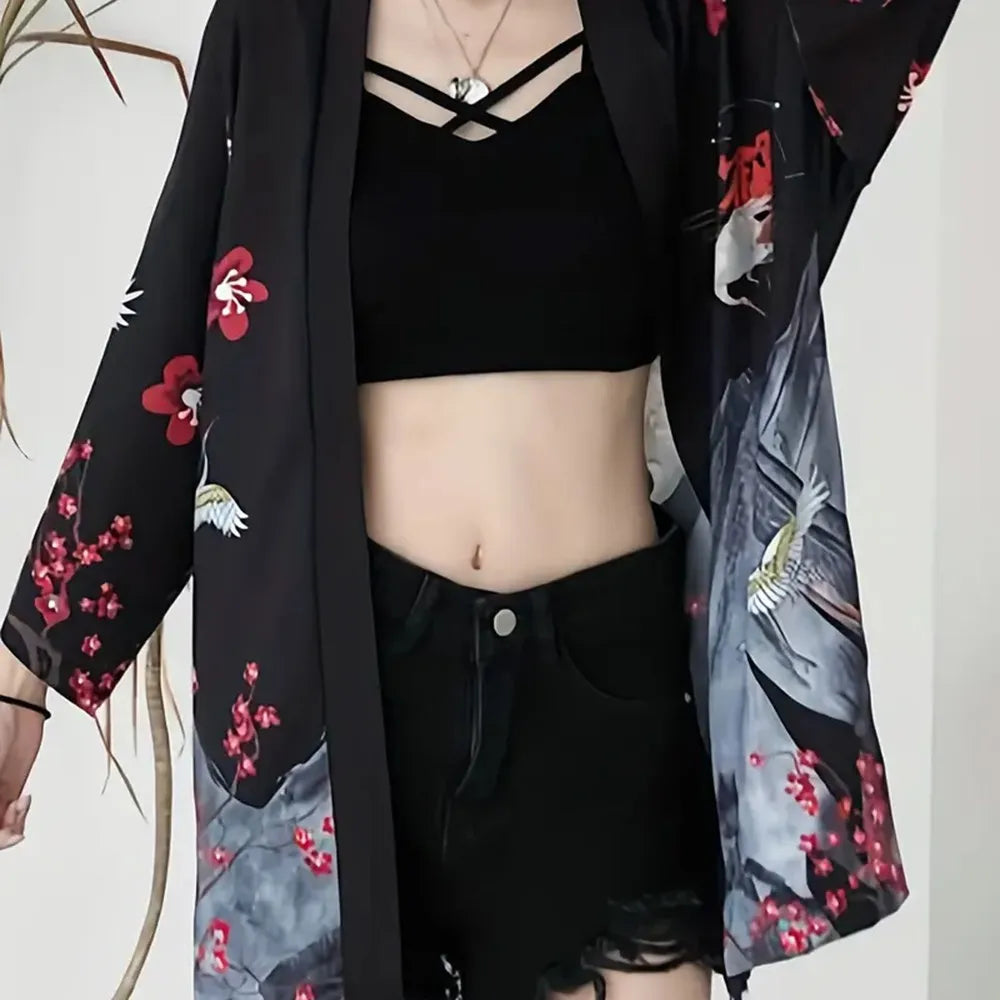 Women’s Haori Jacket with Cranes and Cherry Blossoms | Tengura Store