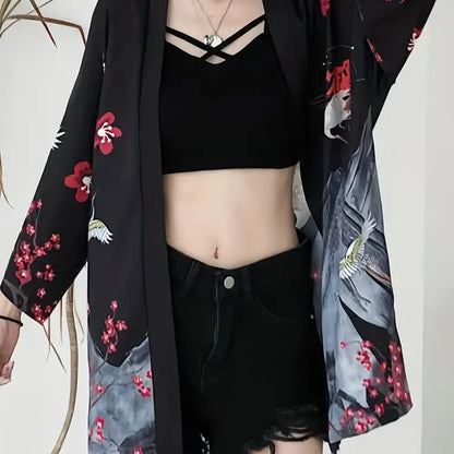 Women’s Haori Jacket with Cranes and Cherry Blossoms | Tengura Store