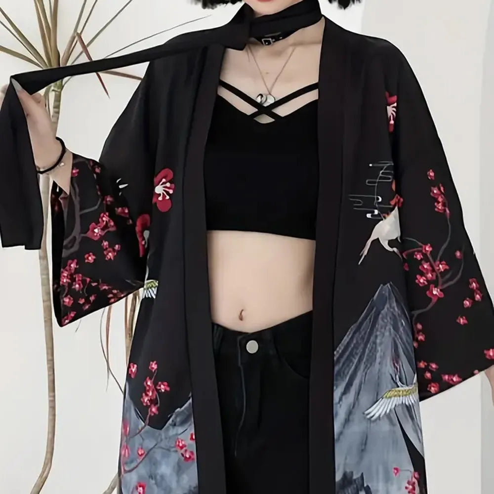 Women’s Haori Jacket with Cranes and Cherry Blossoms | Tengura Store