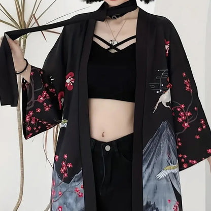 Women’s Haori Jacket with Cranes and Cherry Blossoms | Tengura Store